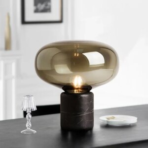 Lampe champignon en verre et en marbre