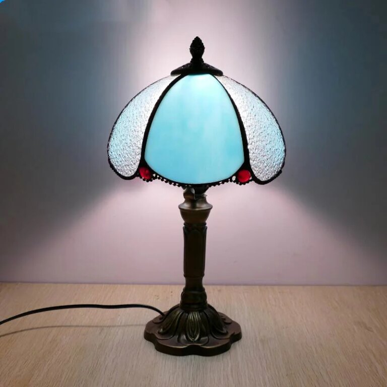 Lampe Champignon Tiffany Bleu Ciel Douceur