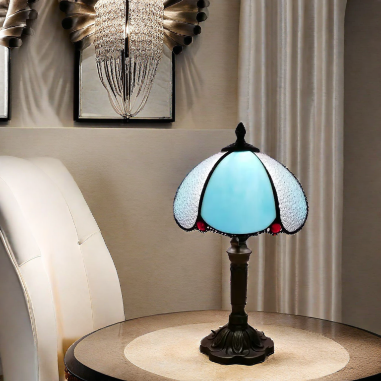 Lampe champignon Tiffany bleu ciel douceur