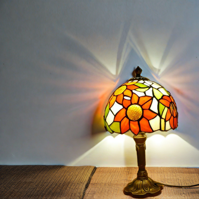 Lampe champignon Tiffany fleur orange