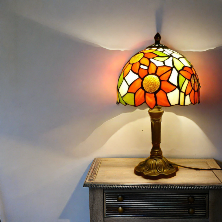 Lampe Champignon Tiffany Fleur Orange