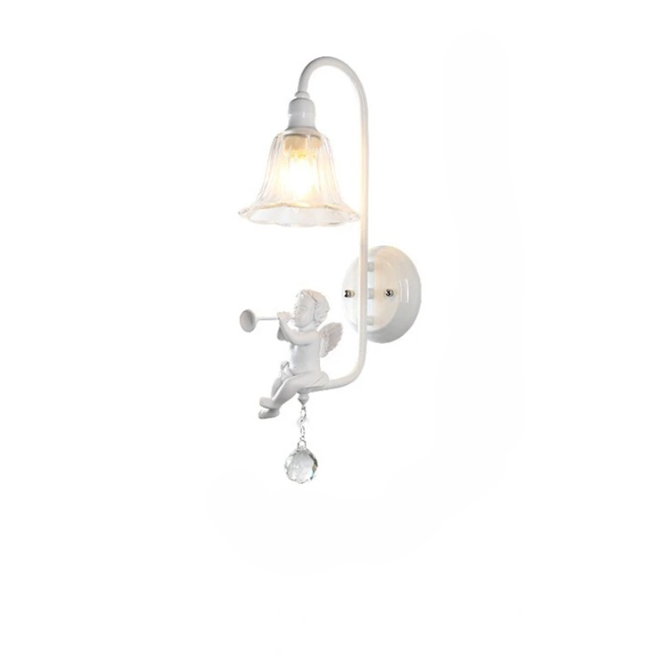 Lampe champignon murale LED avec ange sur fond blanc