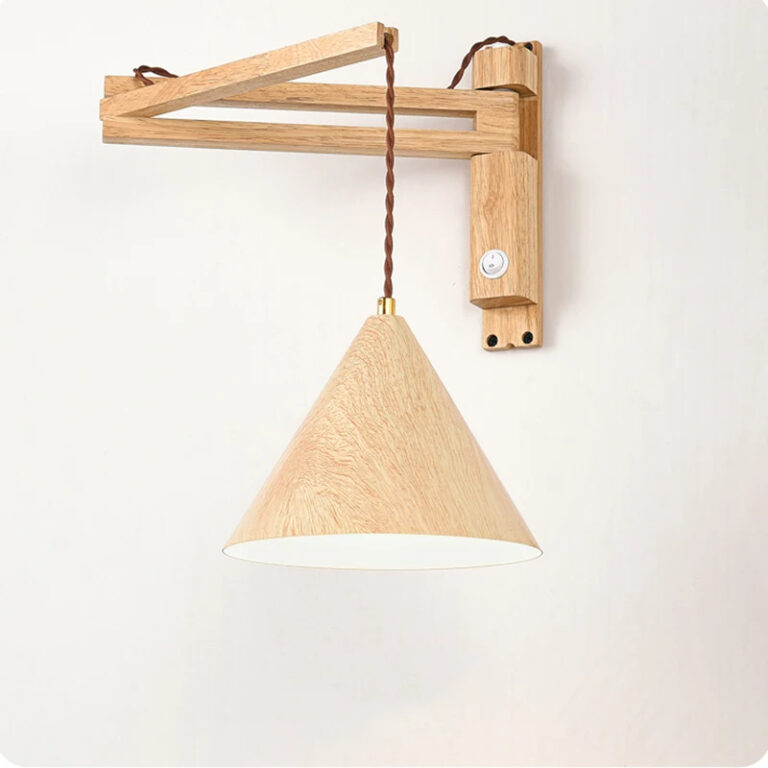 Lampe champignon murale pliable en bois sur fond gris