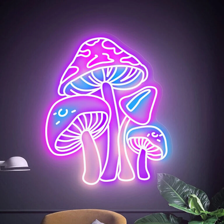 Néon champignon LED mural de style 3D sur fond noir