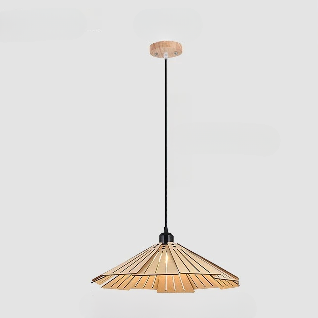 Plafonnier champignon LED en bois massif sur fond gris