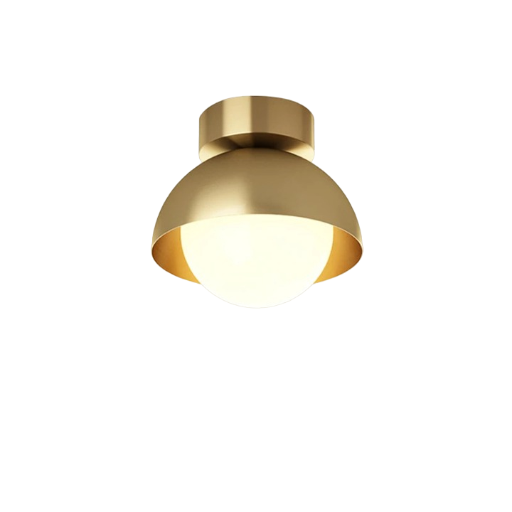 Plafonnier champignon LED doré en cuivre sur fond blanc