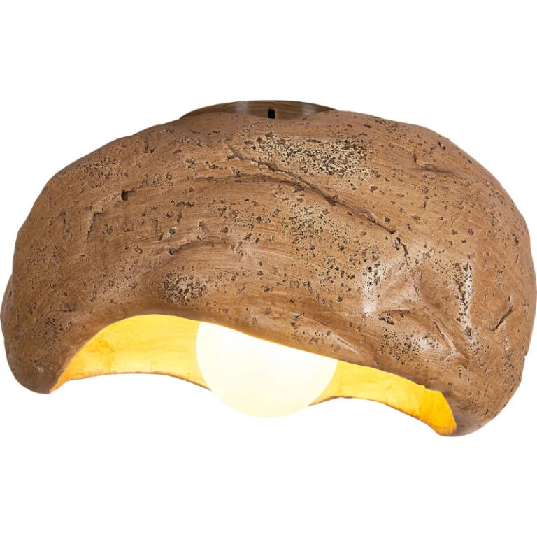 Plafonnier champignon LED en résine sur fond blanc